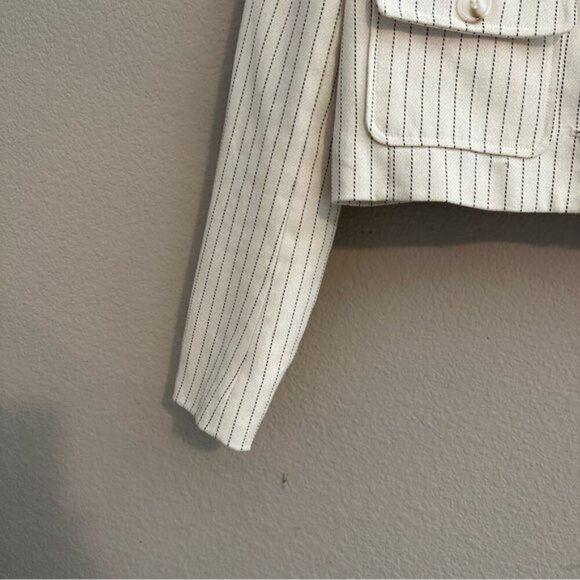 JASON WU Pin Stripped Cropped Jacket with Pockets in Cream SZ Small Blazer - Picture 5 of 12